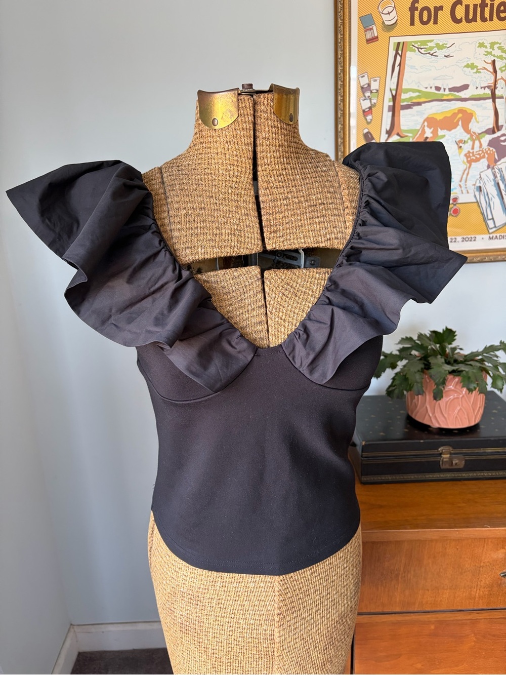 Dolan Anthropologie Black Ruffle-Trim Sleeveless Blouse